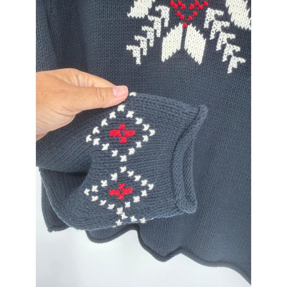Norton Studio Navy Blue Snowflake Nordic Knit Mock Neck Sweater Large - Picture 5 of 7